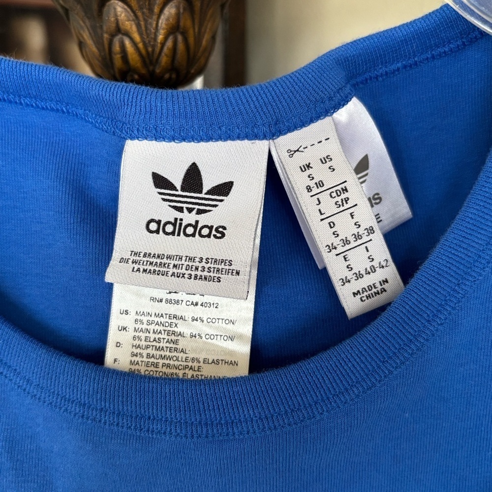 Adidas 2-Piece Blue & White 3-Stripe Racerback Tank Top & Shorts Workout Set - Picture 4 of 14